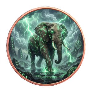 Moneda Conmemorativa de Cobre Fino 999 de 1 oz con Impresión UV, Diseño de Elefante Mágico de Fantasía con Rayos Verdes Brillantes y Runas en Relieve 3D, Coleccionable - Product Image 1