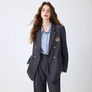 Women's Preppy Suit Set Formal Two-Piece Wool Blend Anti-Wrinkle Business Leisure Full Sleeve - Product Image 2