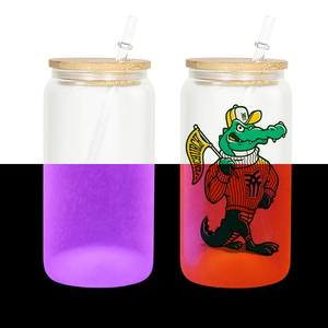 New Arrival Glow trong Dark tím và đỏ thăng hoa trống 16oz <span class=keywords><strong>Libby</strong></span> cup Glass Jar với nắp Tre và rơm - Product Image 1