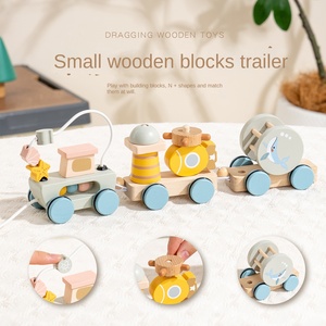 Educational Wooden Three-section Animal Baby Dragging <b>Toy</b> Rope Toddler Traction Dragging Building Blocks Train Ages 3-6 Hands-on - Product Image 3
