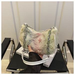 Vintage <b>Washed</b> Denim Patchwork Underarm <b>Bag</b> for Women - Product Image 2