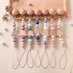 Chupetas de silicona de grado alimenticio para bebé, pinzas para pezones, Chupetas de forma redonda florales y de dibujos animados con cadena para alimentación de bebé - Product Image 5