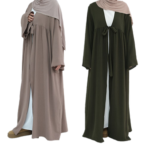 Abaya Musulmana Personalizada, Elegante, de Color Sólido, Talla Grande, Hecha a Mano, de Poliéster Crepé, con Abertura Frontal y Lazos, Estilo Casual para Mujer - Product Image 4