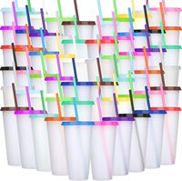 Gobelet de 24oz avec paille et couvercle Gobelets en plastique colorés pour les fêtes et les anniversaires