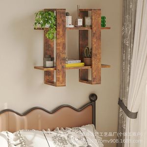 Wooden <b>Wall</b> <b>Mounted</b> Storage Rack 2 Tier Irregular Shape Floating <b>Shelf</b> For Home Decor Green Plant Display - Product Image 1