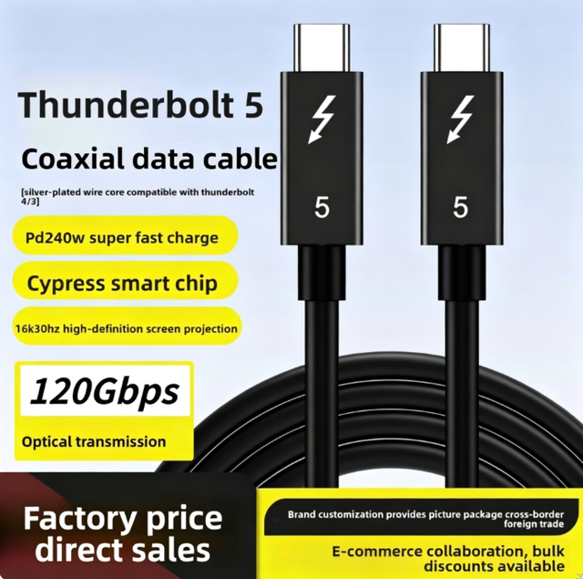 Thunderbolt 5 Dual-head Type-C 120Gbps TPE Data Cable with 12 Months Warranty for Computer Graphics Card Mobile Phone 2m