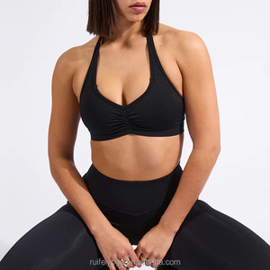Soutien-gorge de sport <span class=keywords><strong>pour</strong></span> femmes sans couture de yoga antichoc avec logo personnalisé respirant réglable au <span class=keywords><strong>centre</strong></span> de la sangle dorsale froncé dos nu - Product Image 5