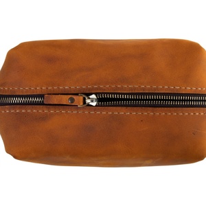 For Boshiho Customizable Crazy Horse Leather <b>Makeup</b> Bag Fashionable Zipper Closure for Toiletry <b>Case</b> for Travel - Product Image 4