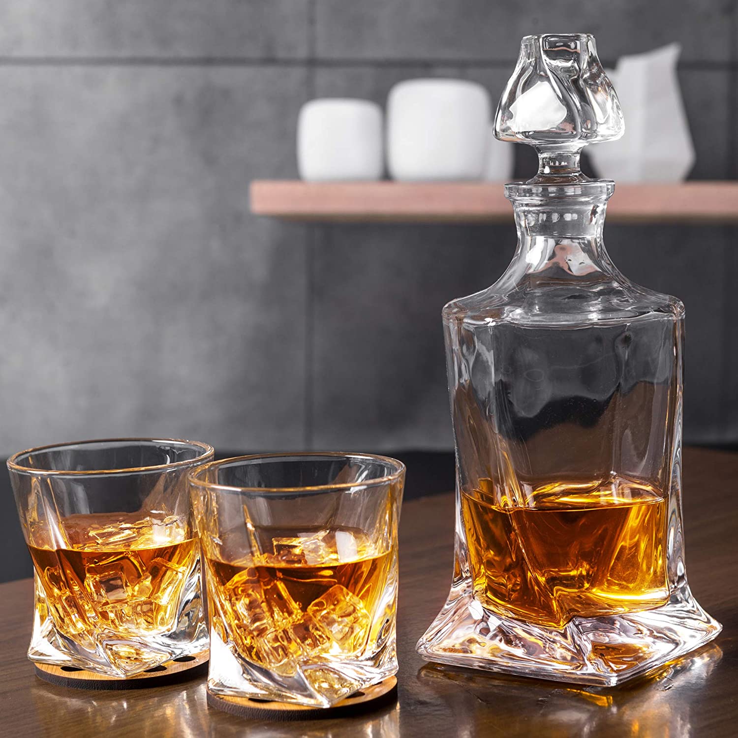 Premium Crystal Whiskey Decanter Set Hand Made Liquor Decanter with 6 Old Fashioned Glasses