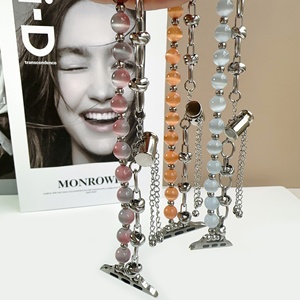 Correa de <span class=keywords><strong>Reloj</strong></span> Compatible con GT, Nueva Correa de <span class=keywords><strong>Reloj</strong></span> de Acero con Cuentas de Piedra Ojo de Gato de Alta Gama para Mujer, IWatch 18/20/22 con Botón de Presión - Product Image 2