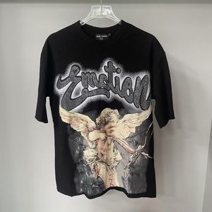 T-shirt da uomo Angel High Street alla moda, 240 grammi, tinta unita, stile Hip Hop, marchio americano, esportazione transfrontaliera, manica a pipistrello con diamanti, vestibilità ampia - Product Image 6