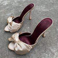 Nouvelles Mules et Claquettes de Créateur à Talon Haut avec Nœud, Talon Fin, Marque de Chaussures pour Femme, Sandales à Talon Aiguille à Bout Pointu