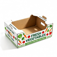 Caisse en carton ondulé durable à imprimé vert pour fruits et légumes frais, idéale pour l'emballage de produits agricoles biologiques
