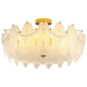 Lámpara de techo redonda de cristal de plumas francesas de alta calidad, diseño contemporáneo para el hogar, oficina, comedor, dormitorio, iluminación decorativa IP44 - Product Image 6