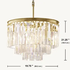 Lustre americano moderno com haste de cristal para sala de estar, sala de jantar, cozinha, ilha, lobby, luminária de vidro