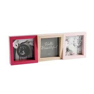 Jinnhome New Design 3 Opening 4x4 inch Multi Colors Self Standing Or Wall Mount Wooden Collage Frame With Slant Edges