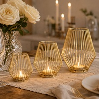 Lanterne en fer diamantée, porte-bougie en fil métallique pour table à manger, décoration de mariage et de maison