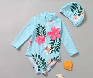 Bebek kız Sunsuit tek parça mayo UPF UV güneş koruyucu yüzme döküntü bekçi mayo