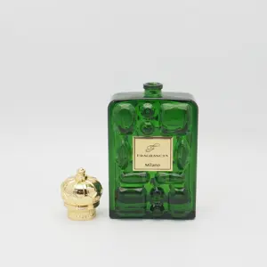 Botol kaca lapisan warna hijau 100ML, botol kaca parfum dengan Logo kustom pelat aluminium