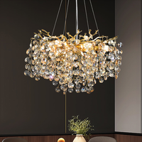 Lustre décoratif en forme de branche d'arbre dorée avec perles de cristal, télécommande pour salon, restaurant, hôtel, plafond de luxe
