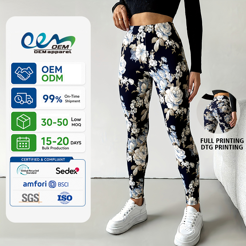 OEM ODM Manufacturer Private Label Women High Waist Floral Leopard All Over Print DTG Full Printing Fitness Gym Yoga Pants