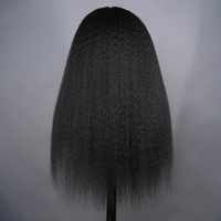 Perruque mi-tête 3-en-1 sans colle, cheveux brésiliens Go Yaki, fabriquée à la machine, avec clips, bouclés style birman, mi-humains, texture Kinky Straight