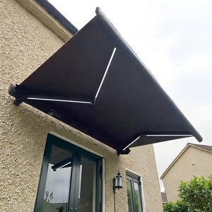 Auvent de terrasse électrique extérieur avec cadre en aluminium gris, tissu acrylique, lumières LED, cassette complète, auvent de balcon rétractable - Product Image 4