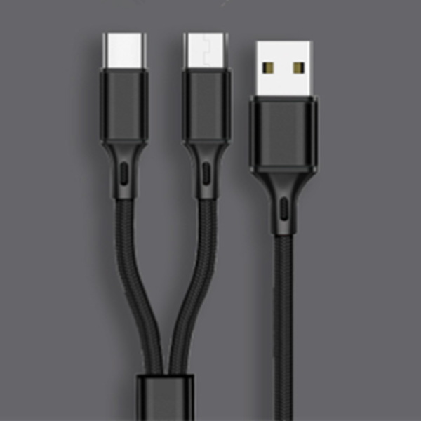 2 in 1 Data Cable 5V 2.4A Type C Micro USB Fast Charging Cable 1.2M Nylon Braid Mobile Phone Cable