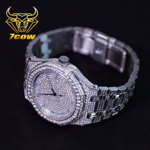 Iced out moissanite kim cương tự động chuyển động màu xanh lá cây quay số xem hip hop phong cách cổ điển sang trọng thời trang trang sức cho nam giới phụ nữ - Product Image 3