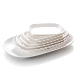 Wholesale restaurant A8 white melamine rectangle dishes plate dinnerware breakfast tableware customized logo