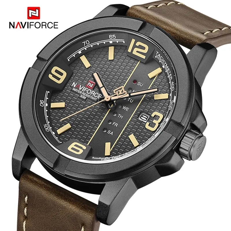 NAVIFORCE 9177 Luxury Brand Sports sport Quartz Watch Man Analog Date Clock Leather Strap Wristwatch Relogio Masculino