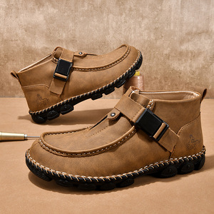 New <b>Men's</b> Casual <b>Shoes</b> Handmade Leather <b>Shoes</b> Soft-sole Non-slip Outdoor <b>Work</b> <b>Shoes</b> <b>Men</b> Fashion Youth Microfiber Ankle Boots - Product Image 2