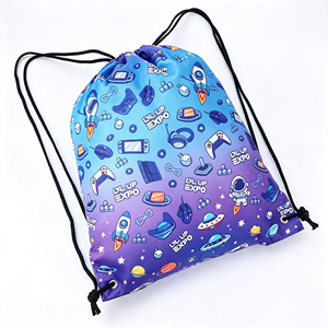 Custom Cartoon Print <b>Nylon</b> Drawstring <b>Backpack</b> Sport Drawstring Bag Custom Logo for Holiday Gift Promotion OEM ODM - Product Image 4