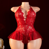 Pakaian Dalam Wanita Seksi Model Halter dengan Renda Bunga Erotis, Tanpa Crotch, Deep V, untuk Tidur, dari Gudang AS (Dropshipping)