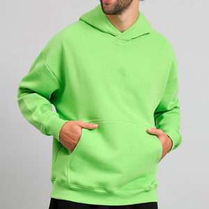 Sweat à capuche oversize pour homme, hiver, couleur unie, épaules tombantes, en molleton épais tricoté, avec impression par transfert thermique et poches - Product Image 1