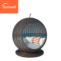 Mobilier d'extérieur commercial, rotin, rotin, forme pomme, lit de repos rond classique pour la plage