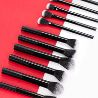 Pinceaux de maquillage en nylon pour poudre et fard à paupières, avec virole en aluminium, lot de 12 pièces avec poignée confortable