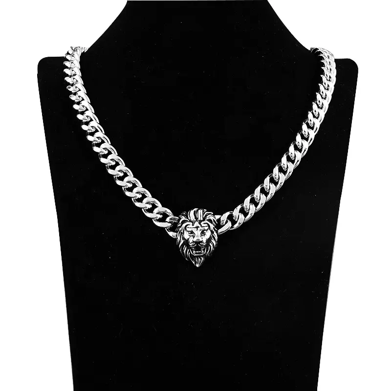 Lion Head Cuban Chains Necklaces Pendants Stainless Steel Green Products Hip Hop Rock Manufacture Jewelry