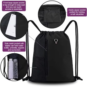 Women Men <b>Waterproof</b> Polyester Custom Logo Printed Size Large Mesh Sports Gym Pocket Makeup Backpacks <b>Drawstring</b> <b>Bag</b> With Zipper - Product Image 3