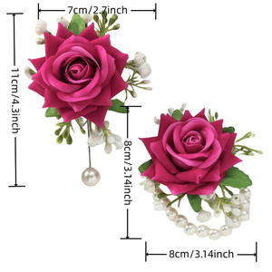 Künstliche Boutonieres Braut Handgelenk Blume Hochzeit Blumen Zubehör Prom Anzug Dekor Rose Handgelenk Blume Corsage Set - Product Image 3