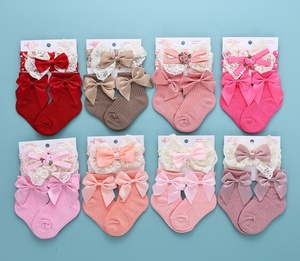 Ensemble de chaussettes et bandeau pour bébé fille, 2 pièces, en coton respirant, dentelle à volants, chaussettes de princesse, ensemble cadeau, 0-12 <span class=keywords><strong>mois</strong></span> - Product Image 1