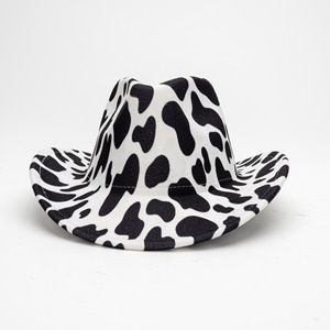 Chapeau Jazz Style Euro-Américain à Imprimé Vache pour Hommes, Chapeau de Soleil Printemps en Mélange de <span class=keywords><strong>Laine</strong></span> avec Bord Courbé pour l'Équitation et les Fêtes en Plein Air - Product Image 2