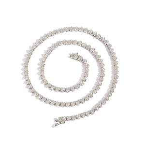 Cadena con Forma de Corazón, 3 Circonitas, Cadena de Tenis, Cobre con Microincrustaciones de Circonita, Collar Hip-hop de Una Sola Fila, Moda Tanjing - Product Image 5