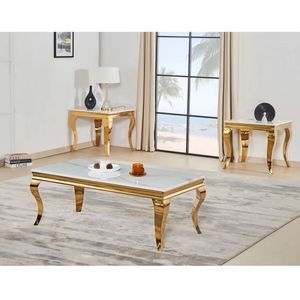 Hiện Đại Sang Trọng <span class=keywords><strong>3</strong></span> Pcs Bàn Cà Phê Thiết Lập Tempered <span class=keywords><strong>Glass</strong></span> Đá Cẩm Thạch Thiết Kế Với Chân Thép Không Gỉ Cho Phòng Khách Đồ Nội Thất Nhà Sử Dụng - Product Image 2