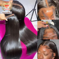 Perruque Lace Front Transparente en Cheveux Humains Vietnamiens Bruts, Lisse Comme un Verre, avec Cuticules Alignées, Sans Colle, 40 Pouces, Vente en Gros