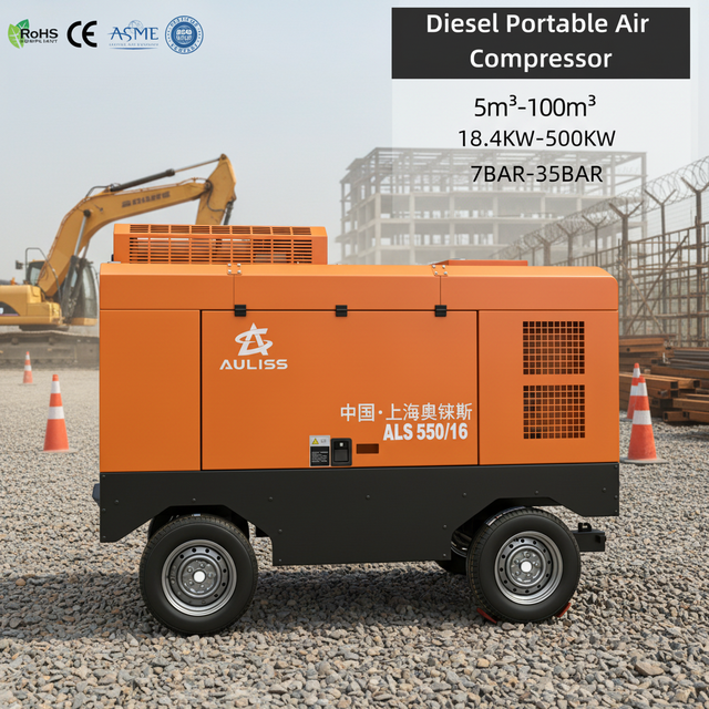 Diesel Portable Rotary Screw Air Compressor | Mobile High Pressure Air Compressor for Construction