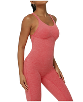 Logo Kustom Jumpsuit Olahraga Wanita Celana Yoga Satu Set Spandex/Polyester Anti-Bakteri Cepat Kering Bernapas Tanpa Jahitan
