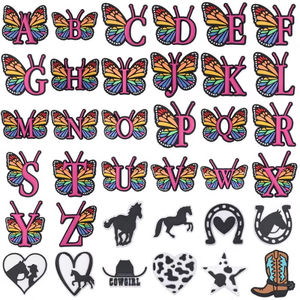 Buena venta marca suave letra zapato decoraciones niños goma mariposa adornos para zapatos figura zapato decoración Ideas - Product Image 1