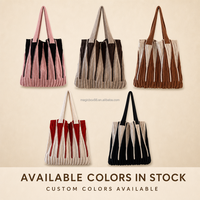 Sac fourre-tout en tricot color block noir et rose, sac à bandoulière géométrique ondulé, sac de shopping doux, mode Y2K, logo personnalisé, vente en gros OEM