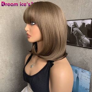 วิกผมสังเคราะห์ผมสั้นสีน้ำตาลเข้มและสีบลอนด์ยาวถึงไหล่ตรงเรียบธรรมชาติสไตล์เป็นชั้น - Product Image 3